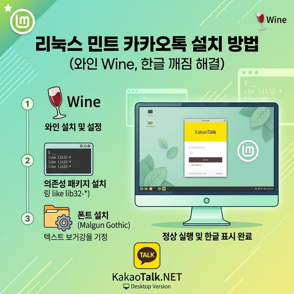 리눅스 민트 카카오톡 설치 방법 (와인 Wine, 한글 깨짐 해결)